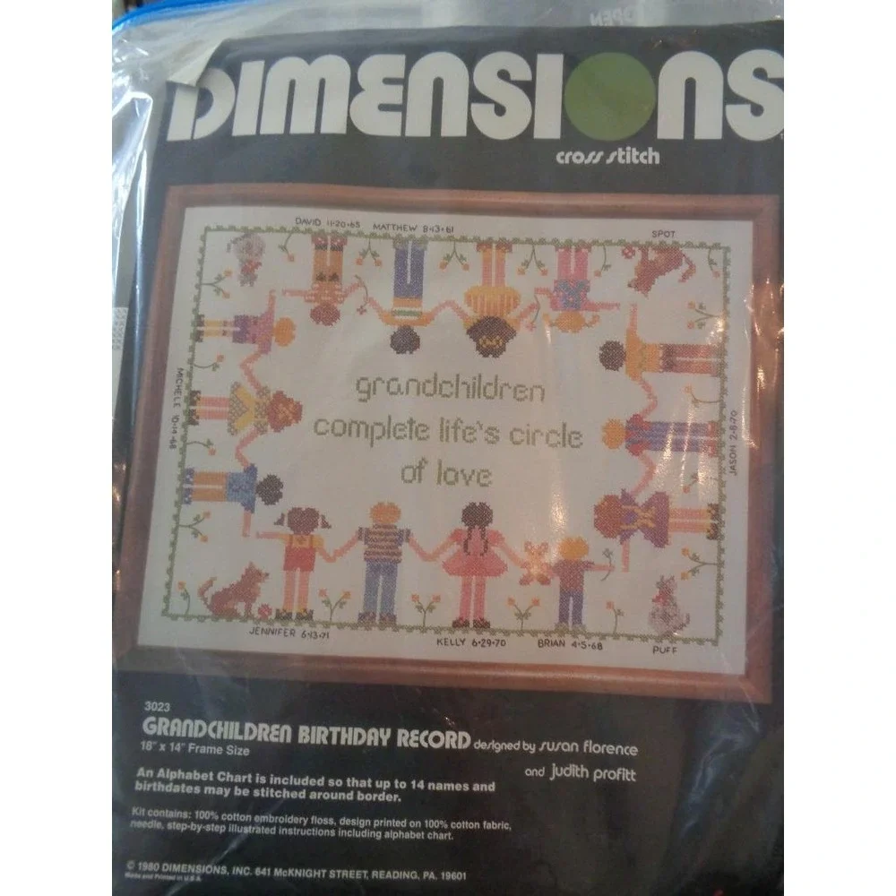 Dimensions Stamped Cross Stitch Kit Grandchildren Birthday Record